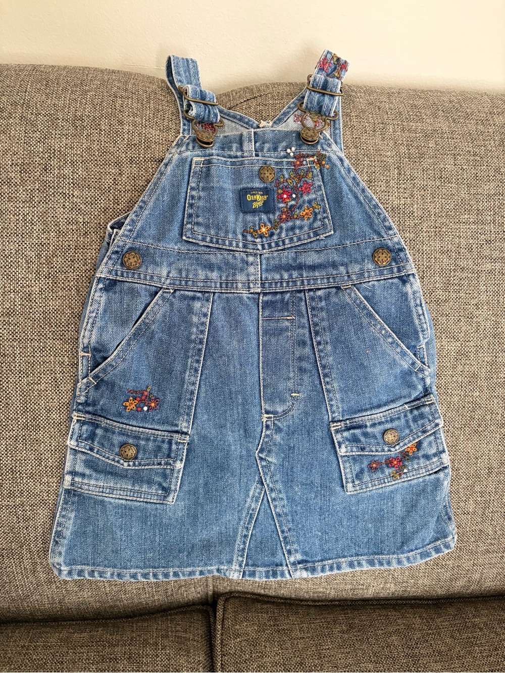 Y2K Oshkosh denim jumper floral embroidered 2T